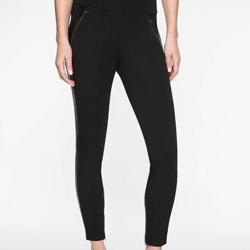Athleta | Sienna Women Black Side Stripe Ponte Pants Moto Leggings Size 4P